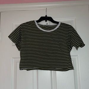 Army Green Striped Crop Top